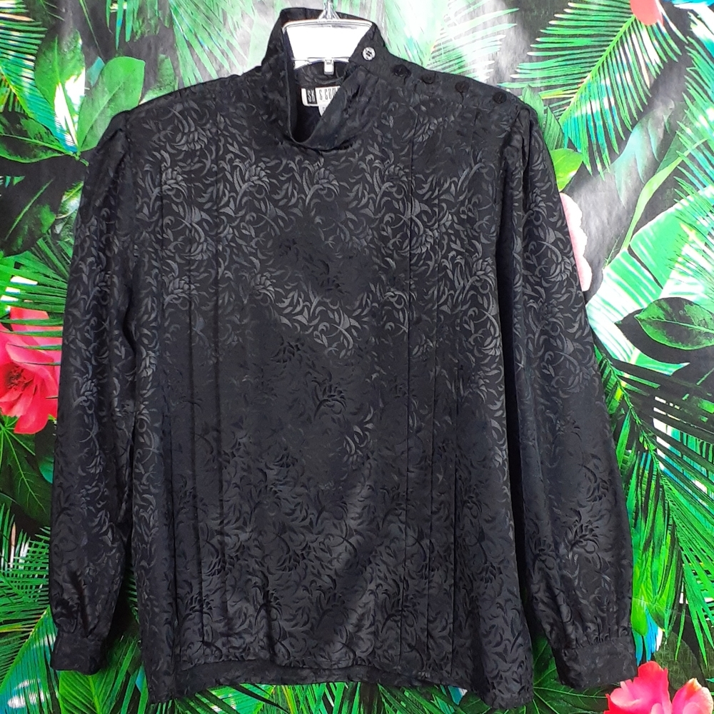 Vintage 80s pleat detailed black silk like